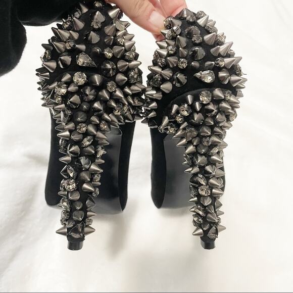 Sam Edelman Lorissa black spiked pumps open toe leather studded heels size 8 - Picture 6 of 12